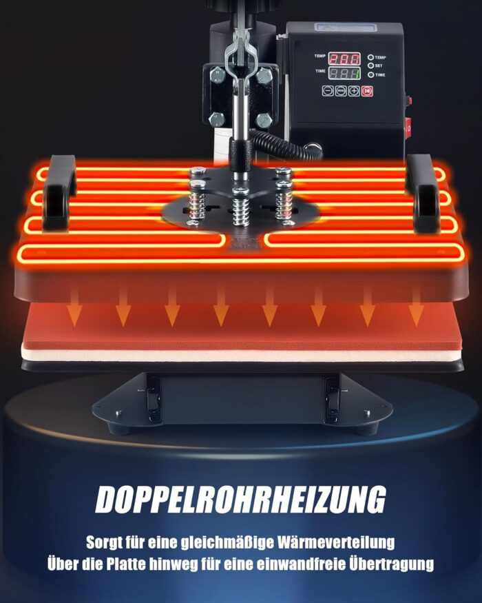 CREWORKS Hitzepresse Transferpresse 1250W Heat Press Heißpresse 360 Grad Schwenkbar DIY Mulitifunktional Sublimation Wärmepresse (38x30cm 8 in 1)