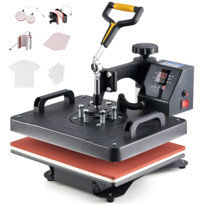 CREWORKS Hitzepresse Transferpresse 1250W Heat Press Heißpresse 360 Grad Schwenkbar DIY Mulitifunktional Sublimation Wärmepresse (38x30cm 8 in 1)