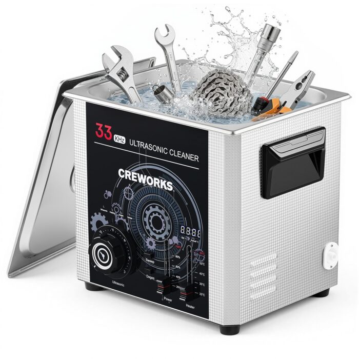 CREWORKS Profi Ultraschallreinigungsgerät 30L (Echtes Volumen) mit Degas & Soft-Modus, Ultraschallreiniger Edelstahl mit Heizung & Timer, für Brillen, Schmuck, Uhren, Gebiss & Münzen, inkl. Korb